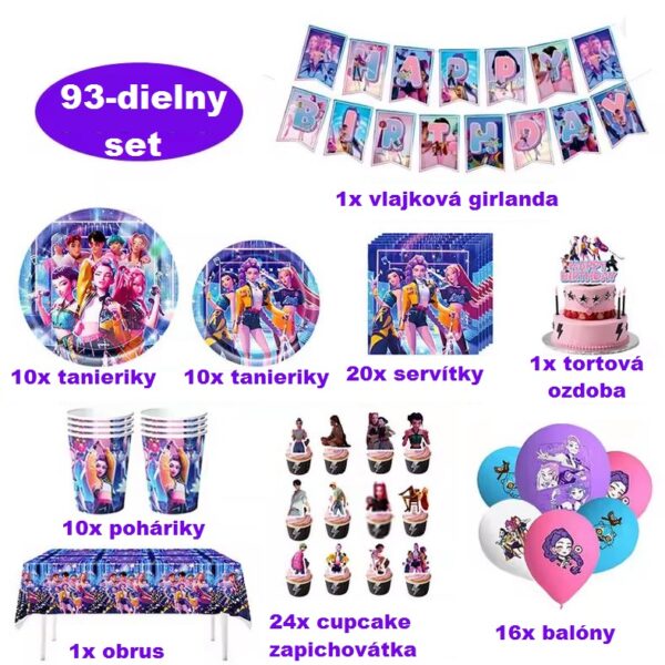 K-POP Demon Hunters Huntrix 93-dielny párty set
